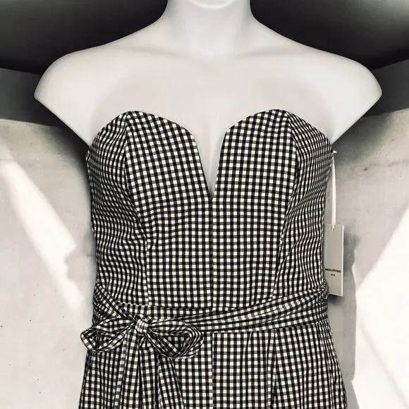 Amanda Uprichard Cherri Jane Jumpsuit Strapless Belted Black Gingham Large NWT - Picture 5 of 12